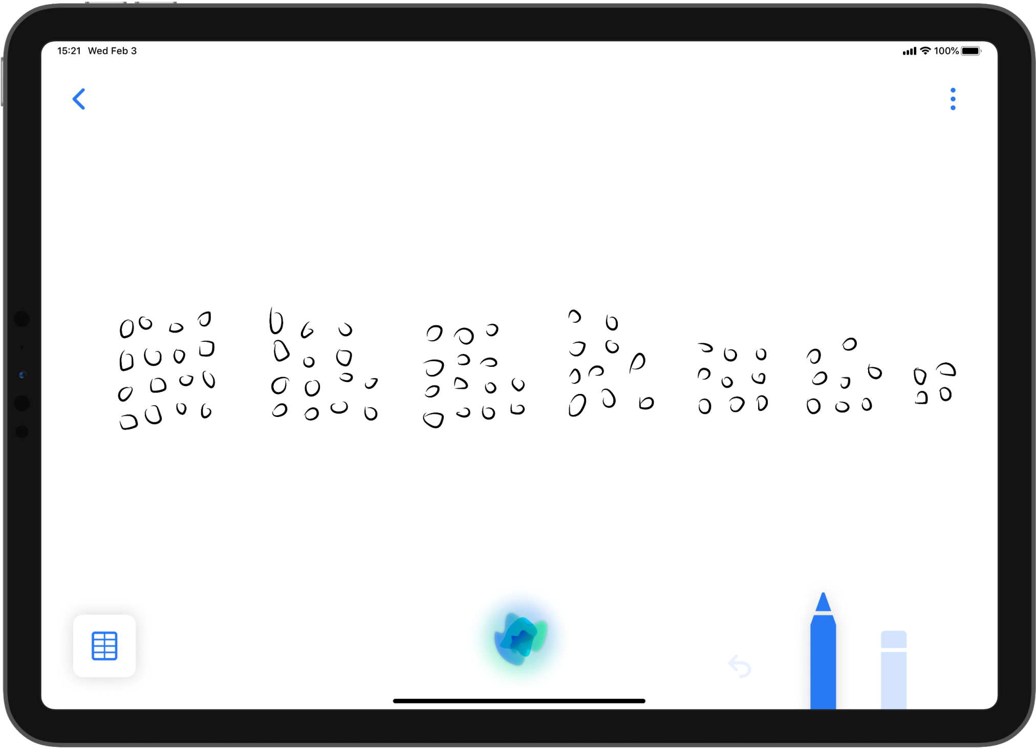 Tablet app showing a white canvas with a digital sketch of a data visualization