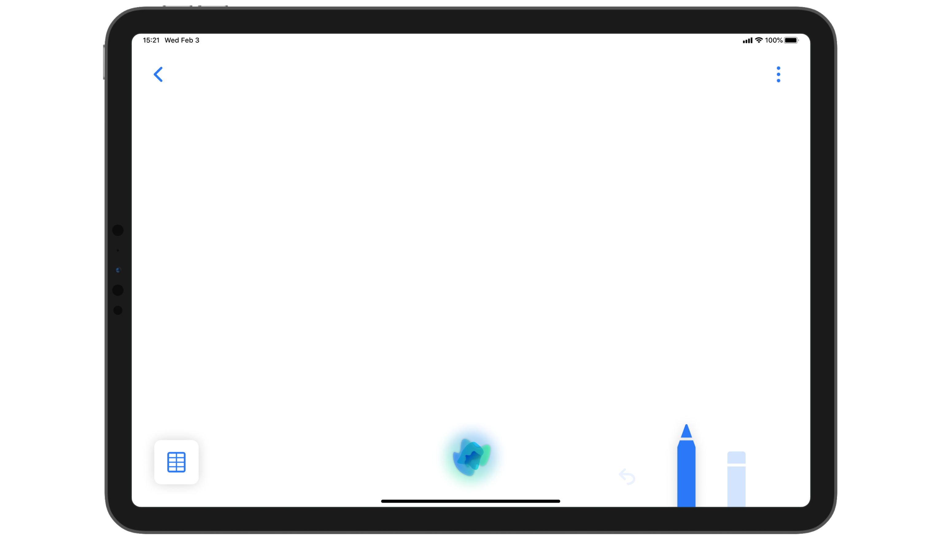 User interface of Ada on a tablet consisting of a white canvas and a few buttons and tools at the bottom of the screen