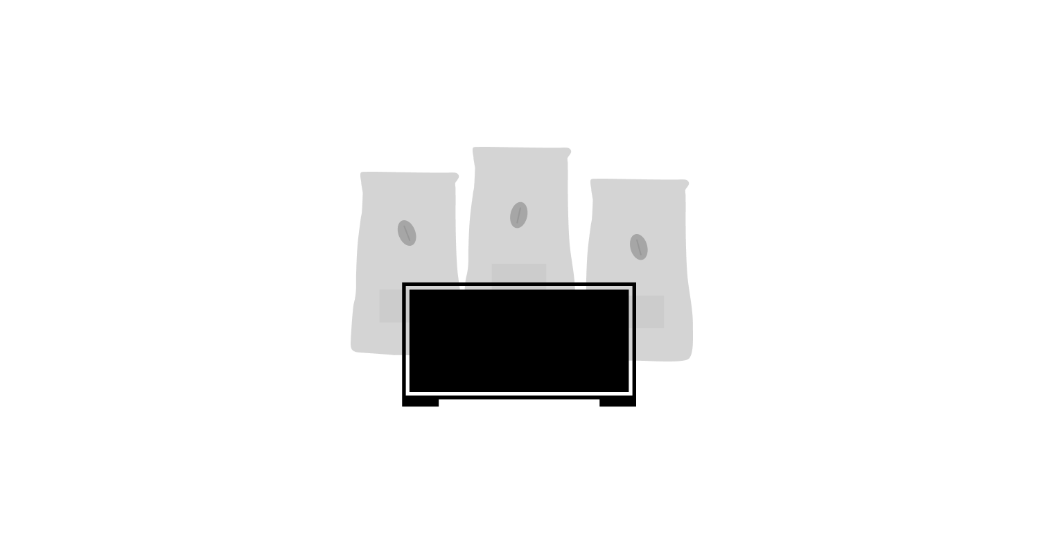 Graphic of a bag of coffees standing behind coffee display