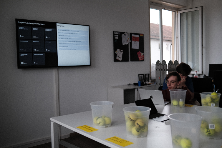 Members of the project team prototyping the game mechanics