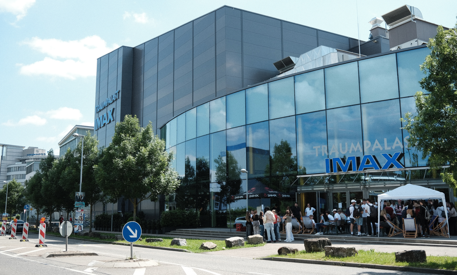 Students waiting in front of the IMAX cinema in Leonberg