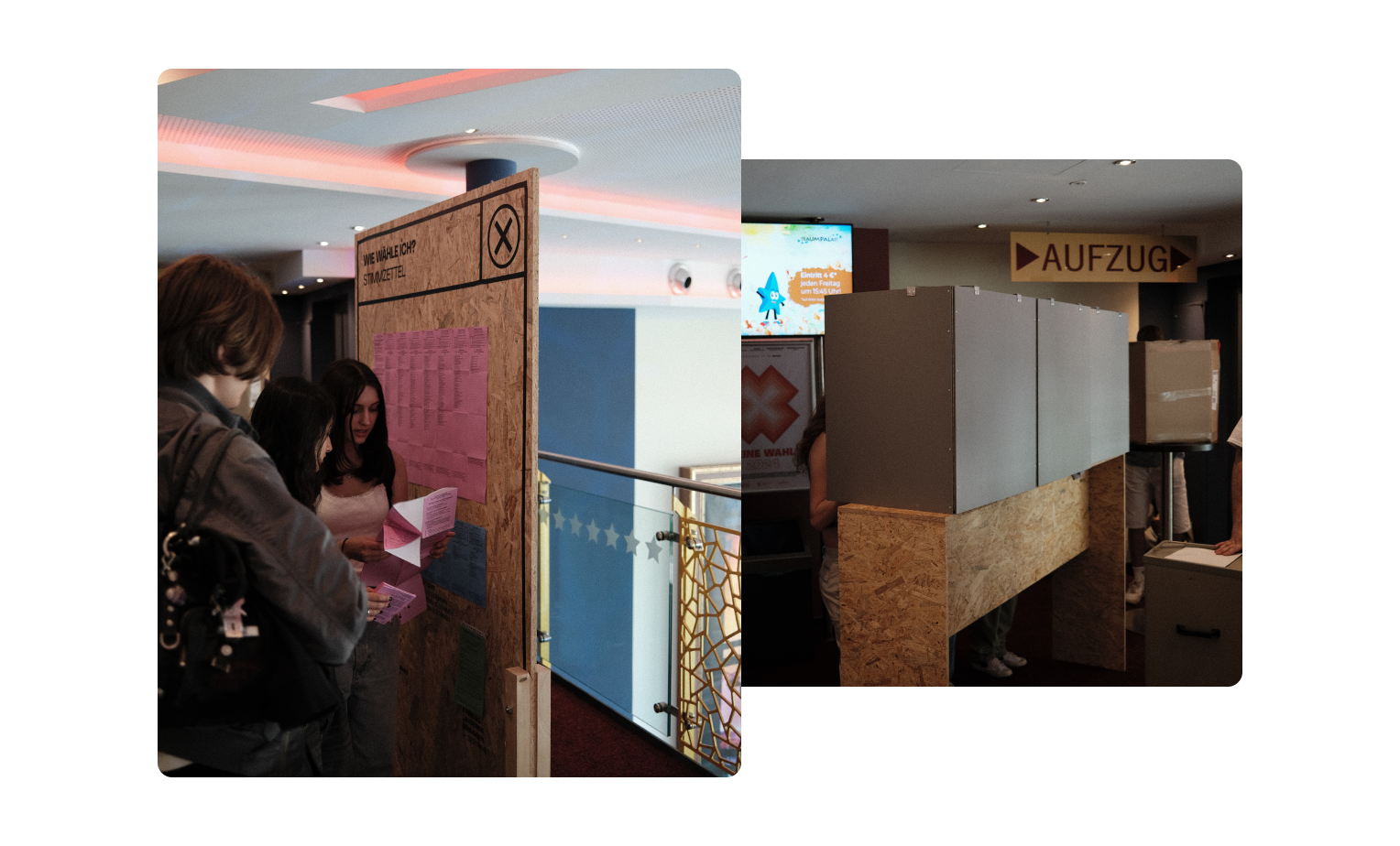 Collage out of photos of the station where participants could practice filling out voting ballots